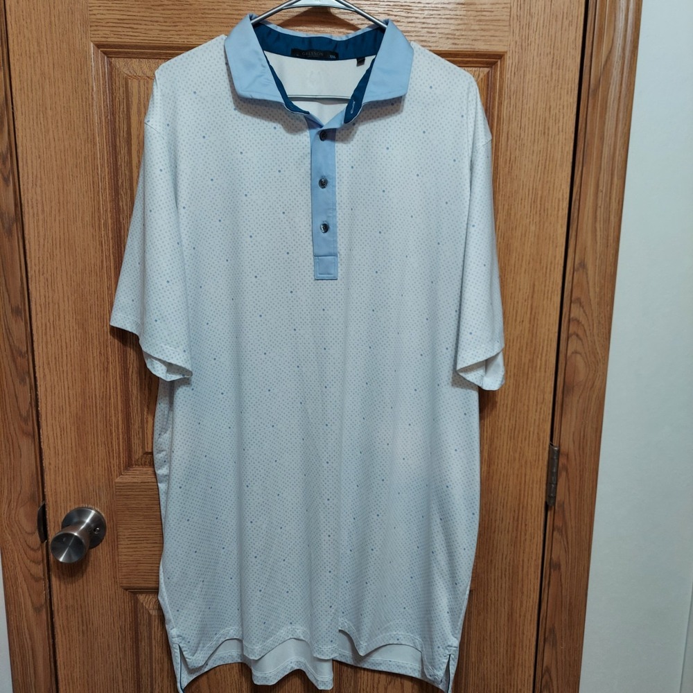 Greyson Polo Shirt Mens White Blue Wolf All Over‎ Print Stretch Golf 2XL